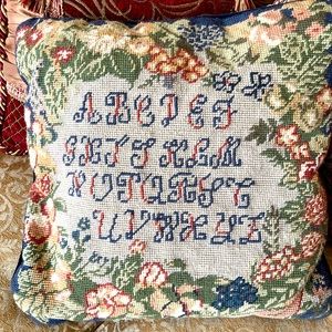 Vintage Needlepoint tapestry Alphabet Floral Cushion pillow